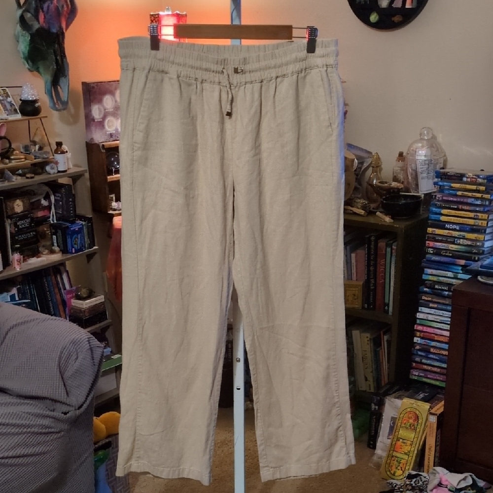 Love Tree Beige Linen Blend Casual Pull On Sale Pants Size 1X